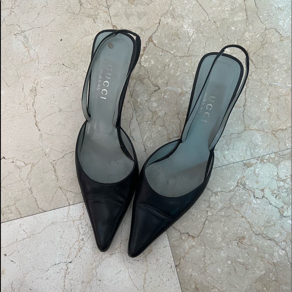 Gucci Slingback Black Leather Heels Pump